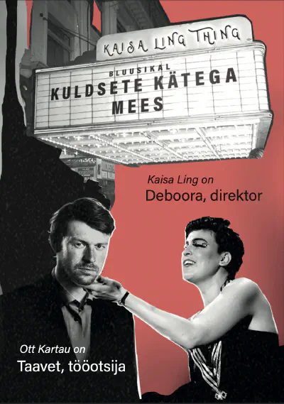Kuldsete kätega mees reklaamplakat
